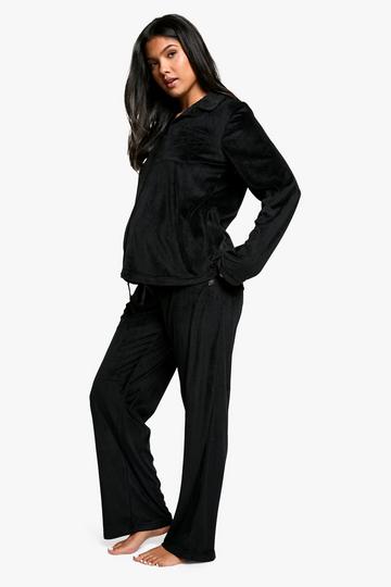 Maternity Velour Fleece Button Up Pj Set black