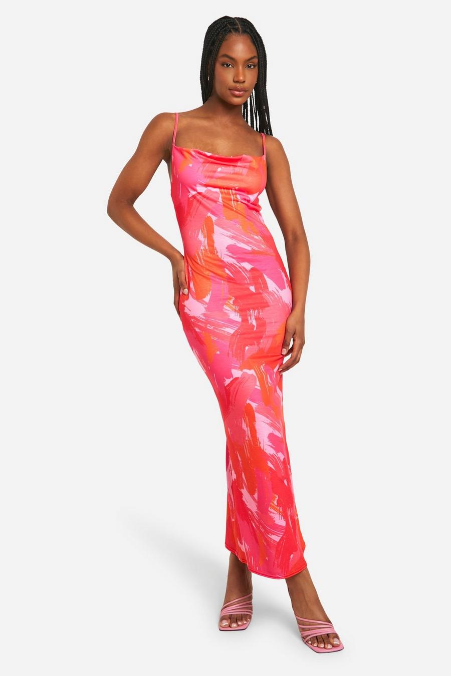 Pink Petite Abstract Cowl Maxi Dress image number 1