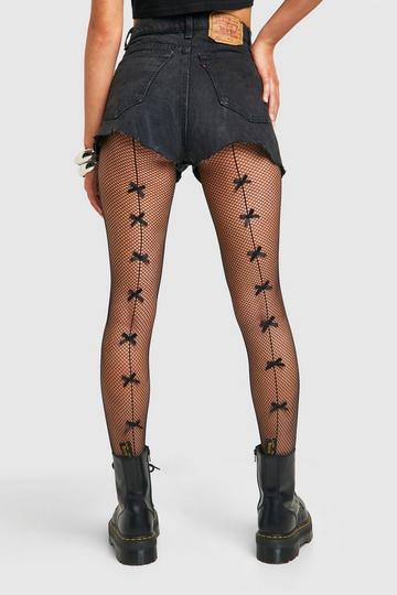 Black Bow Seam Detail Fishnet Tights