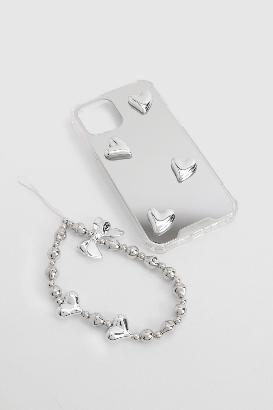 Silver Heart Detail Phone Case And Charm