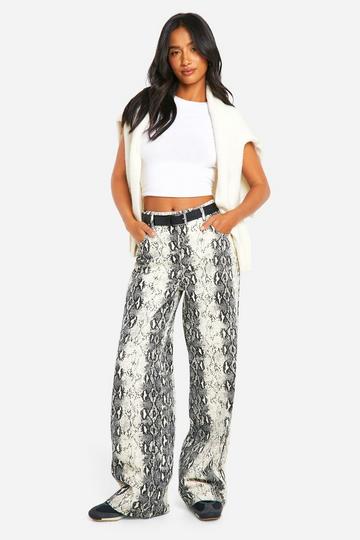 Multi Petite Snake Print Wide Leg Jean