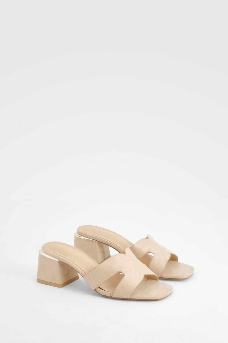 Beige Cut Out Block Heeled Mules image number 1