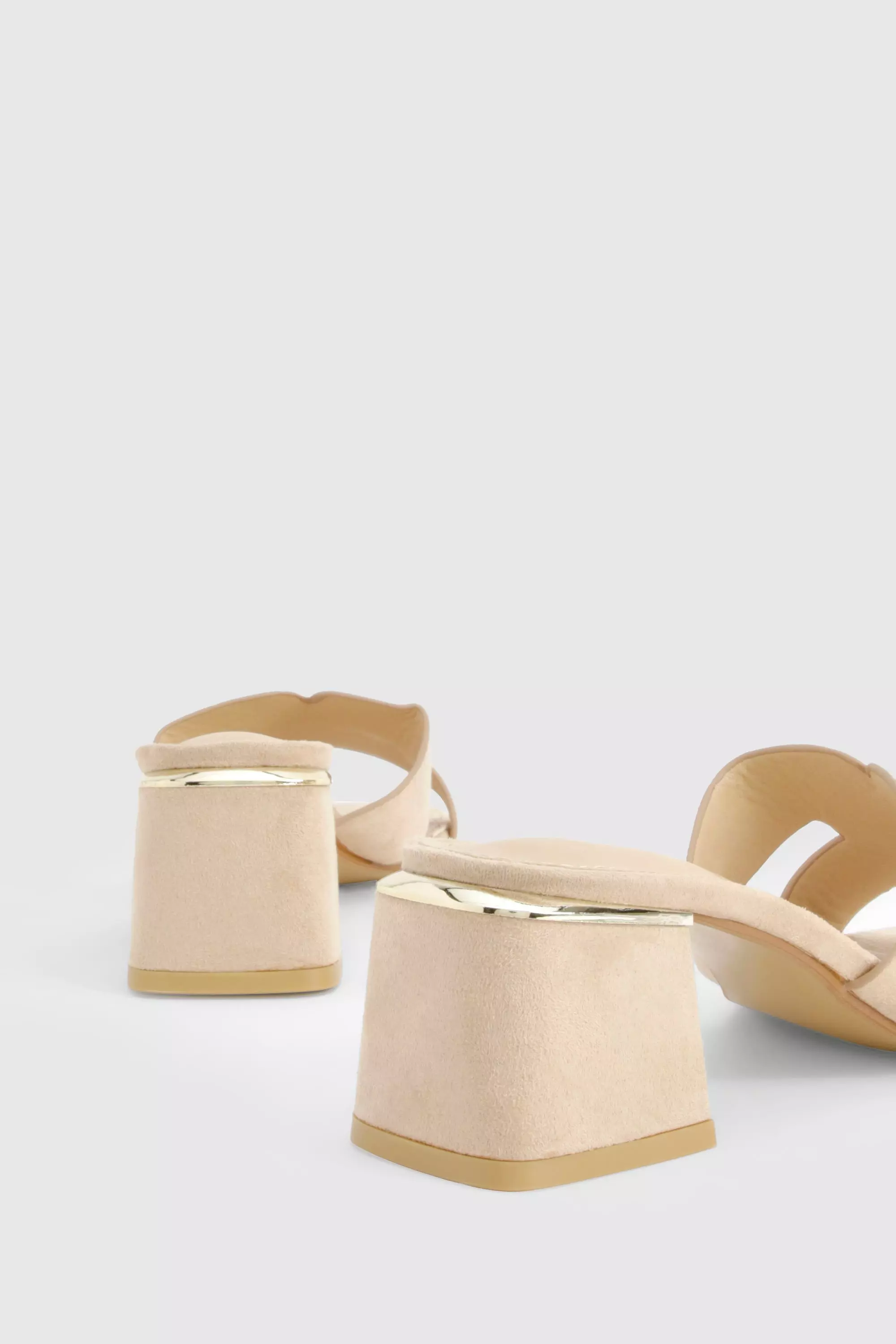 Beige Cut Out Block Heeled Mules alternative image