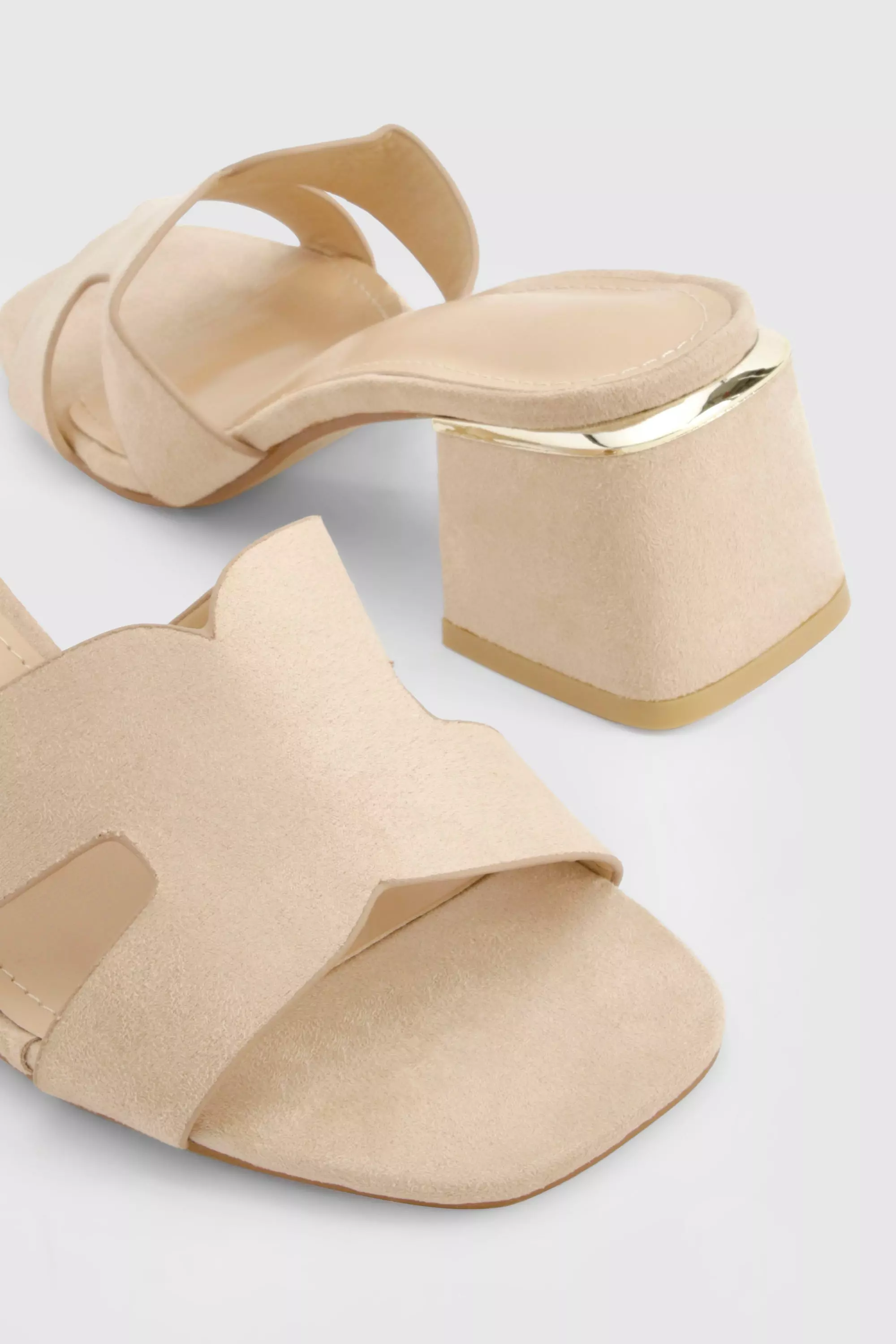Beige Cut Out Block Heeled Mules alternative image