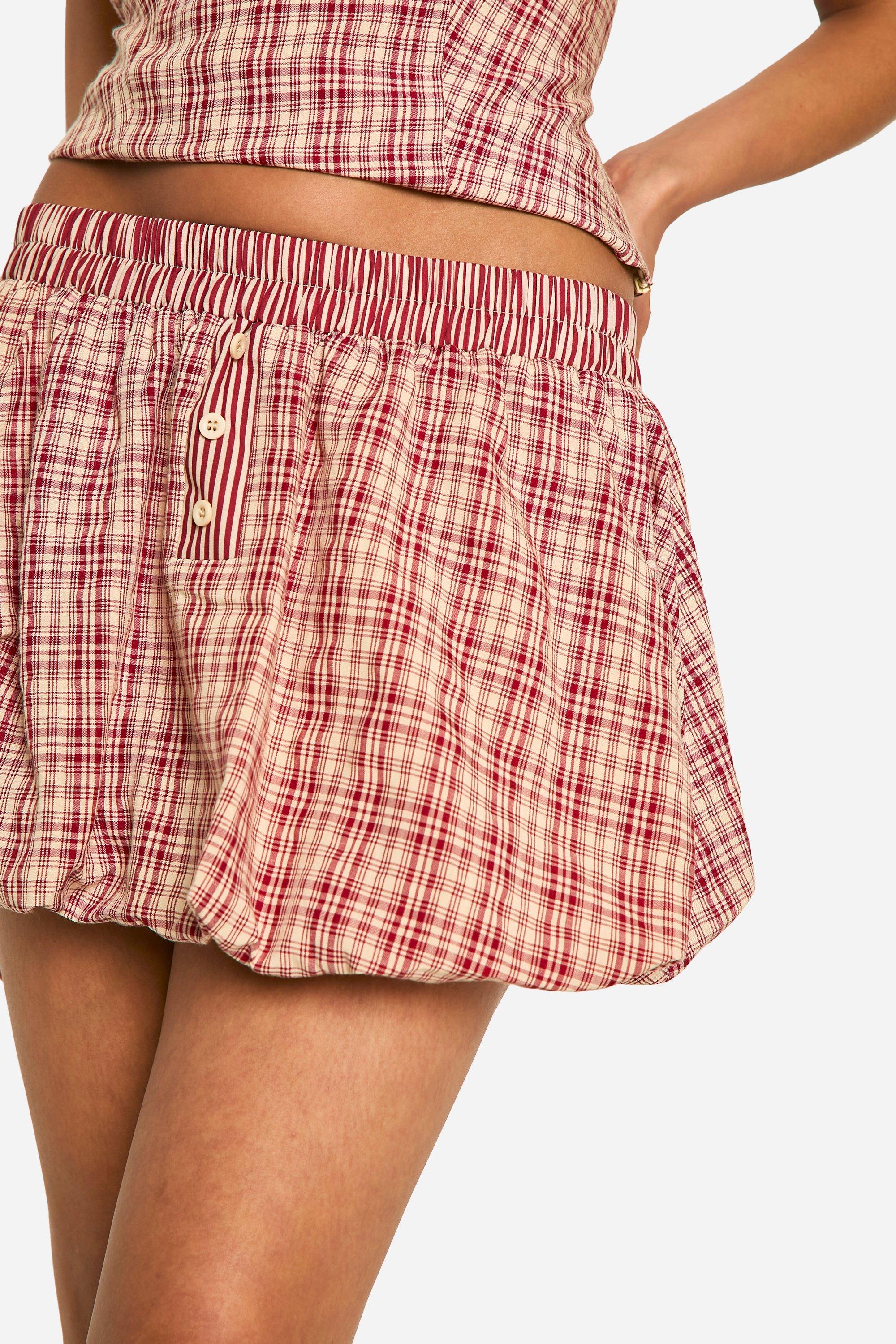 Puffball Check Mini Skirt