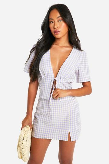 Gingham Split Hem Mini Skirt pale lilac