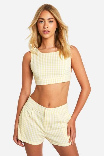 Lemon Yellow Gingham Backless Crop Top