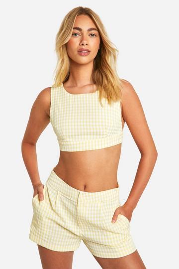 Gingham High Waisted Pleat Detail Short lemon