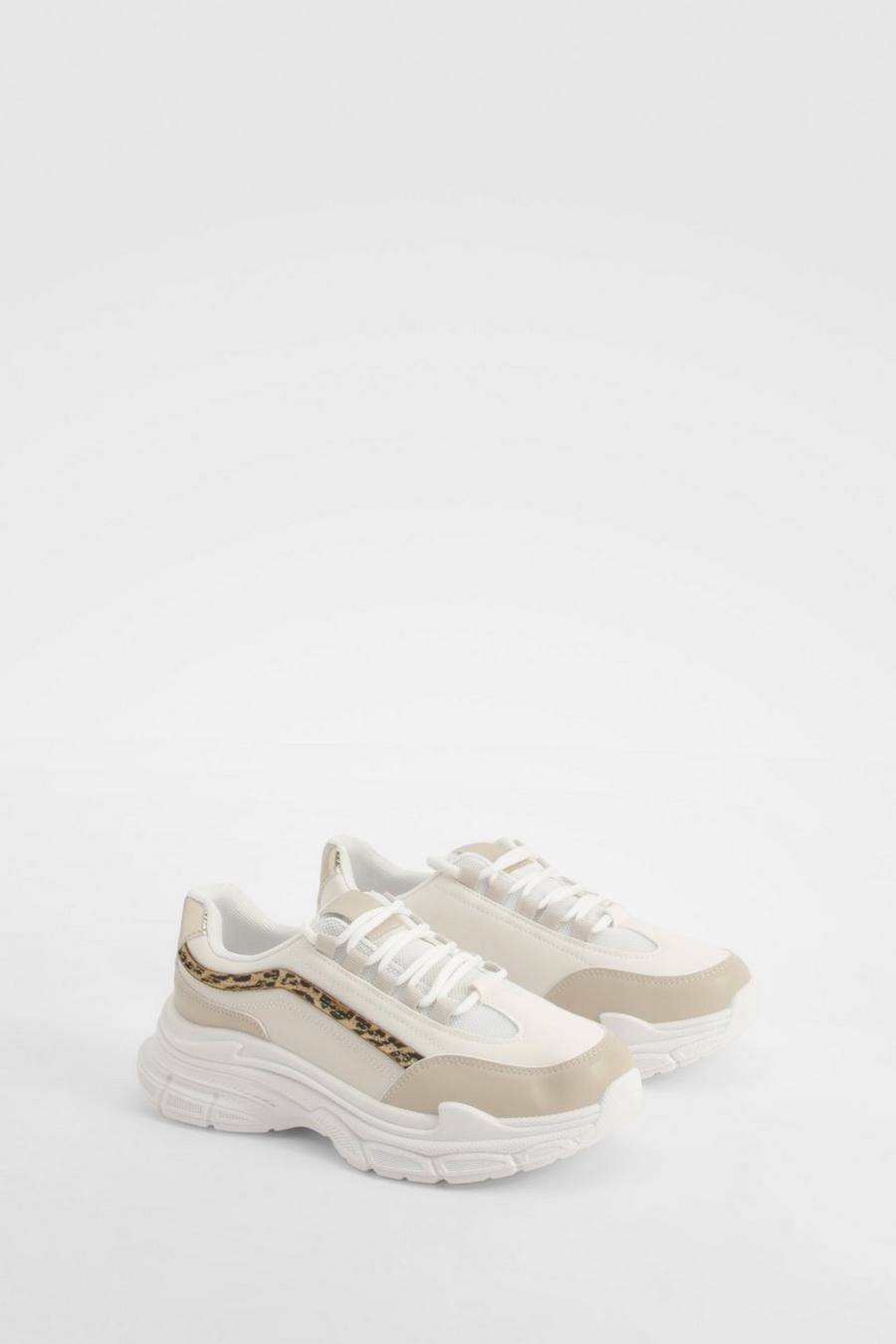 White Chunky Leopard Sporty Trainers  image number 1