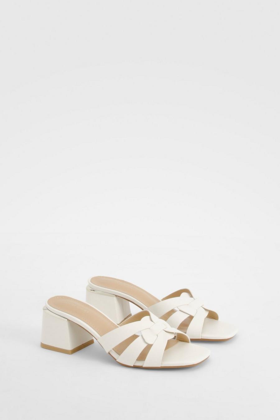 White Cut Out Block Heeled Mules  image number 1