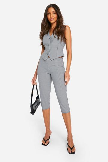 Mini Gingham Check Super Stretch Waistcoat & Capri Pants black