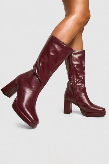 Platform Calf High Boots cherry