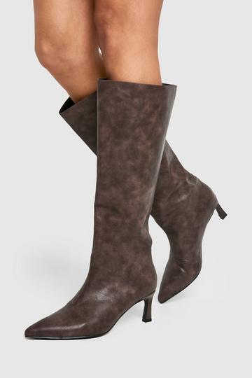 Burnished Slouched Low Heel Knee High Boot brown