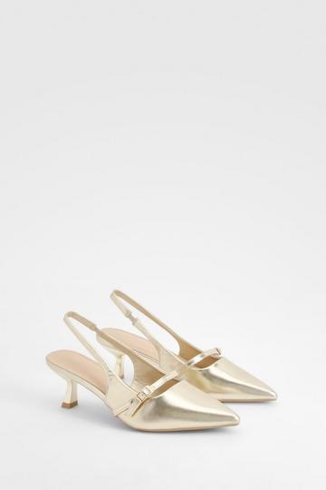 Gold Metallic Buckle Detail Slingback Court Heel