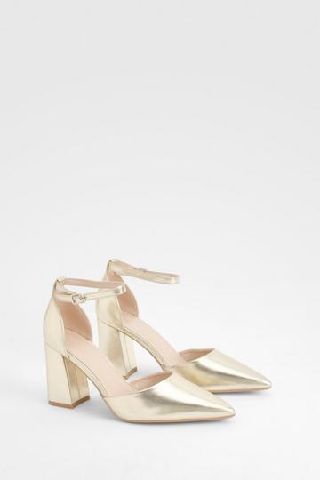 Gold Metallic Low Block Court Heels