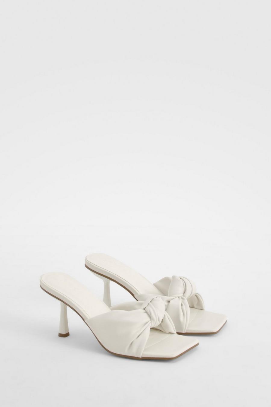 White Padded Knot Front Heeled Mules 