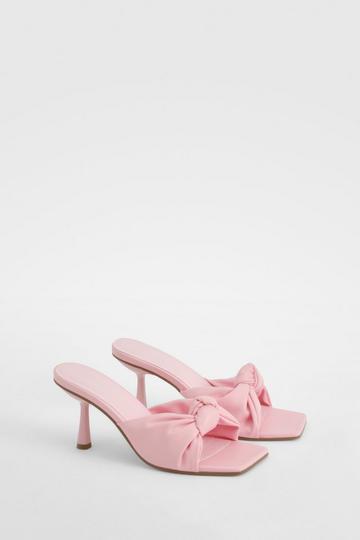 Pink Padded Knot Front Heeled Mules