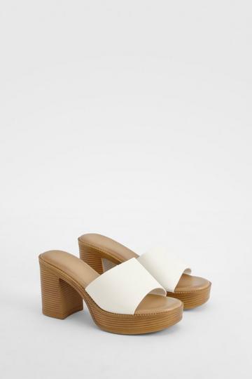 White Platform Stacked Heeled Mules