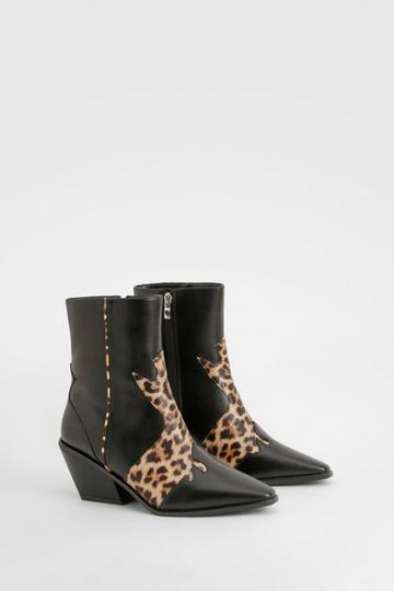 Wide Fit Leopard Detail Western Boot black