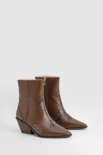 Wide Width Snakeskin Detail Western Boot chocolate