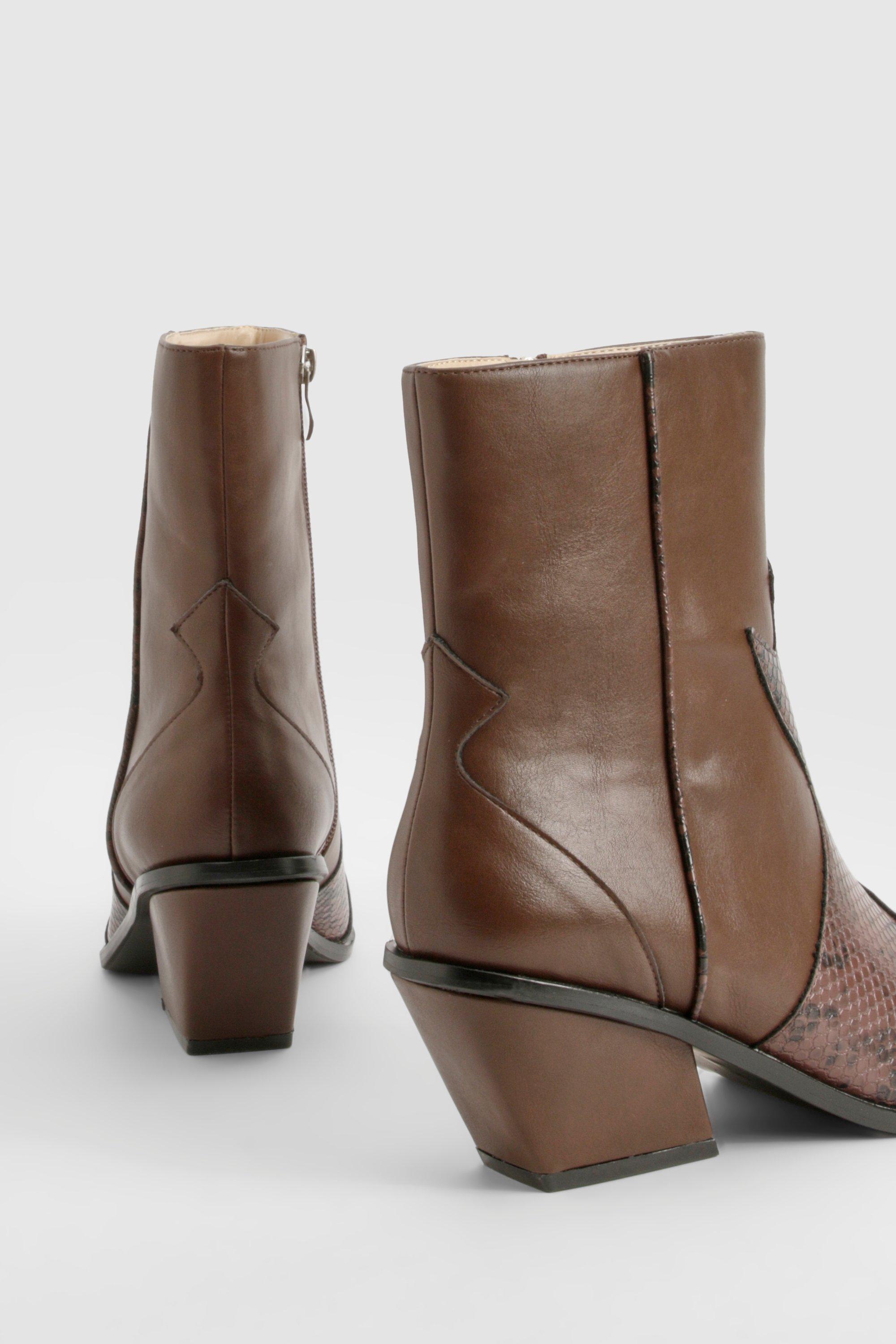Wide Fit Snakeskin Detail Western Boot