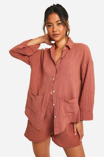 Oversized Dunne Katoenen Blouse Met Textuur rust