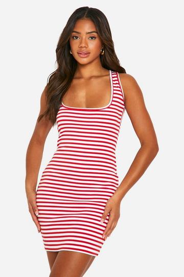 Stripe Scoop Neck Mini Dress red