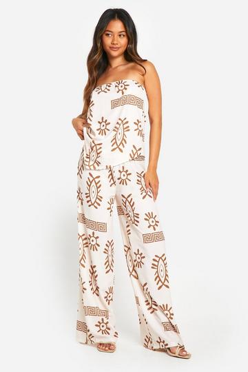 Hammered V Hem Boho Bandeau & Wide Leg Trousers taupe