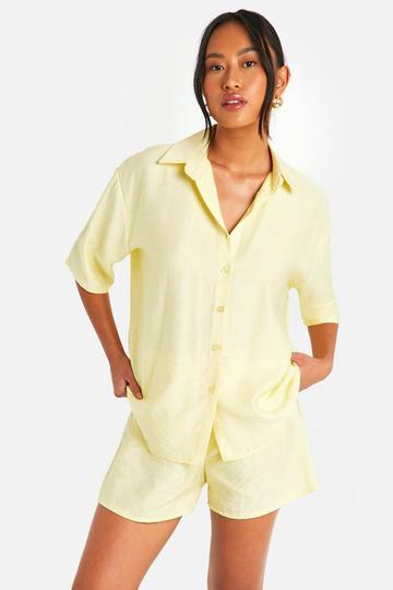 Linen Look Short Sleeved Shirt, Shorts & Scrunchie Set lemon