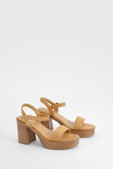 Stacked Block Heeled Sandals camel