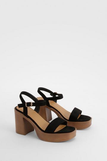 Black Stacked Block Heeled Sandals