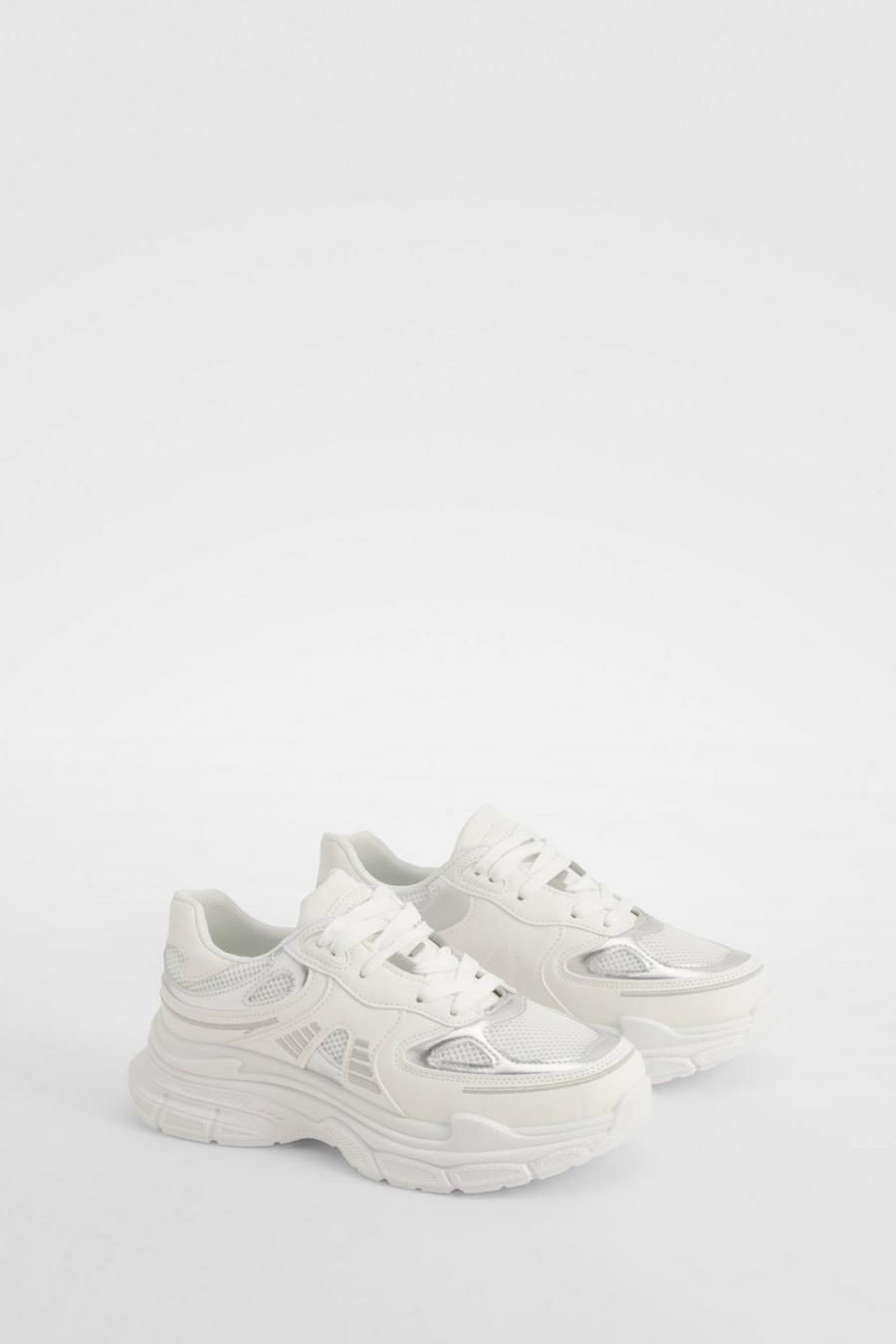 White Chunky Sporty Panelled Sneakers image number 1