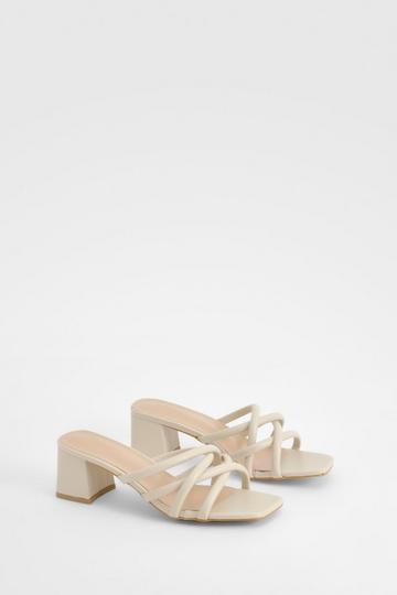 Padded Strappy Block Heeled Mules beige