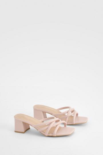 Padded Strappy Block Heeled Mules baby pink