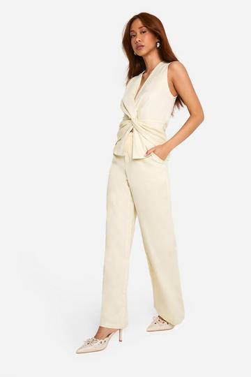 Ecru White High Waisted Wide Leg Pants