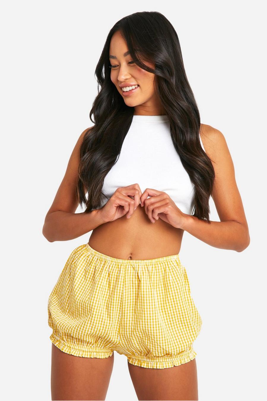 Lemon Gingham Mini Shorts image number 1