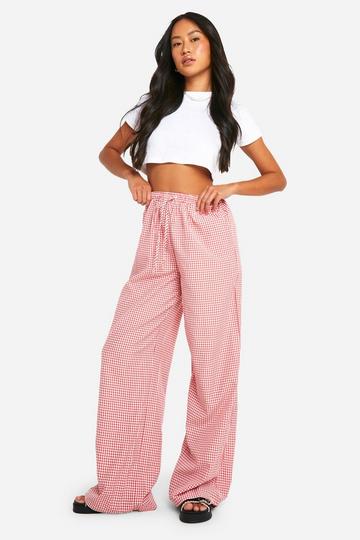 Red Gingham Wide Leg Drawstring Pants