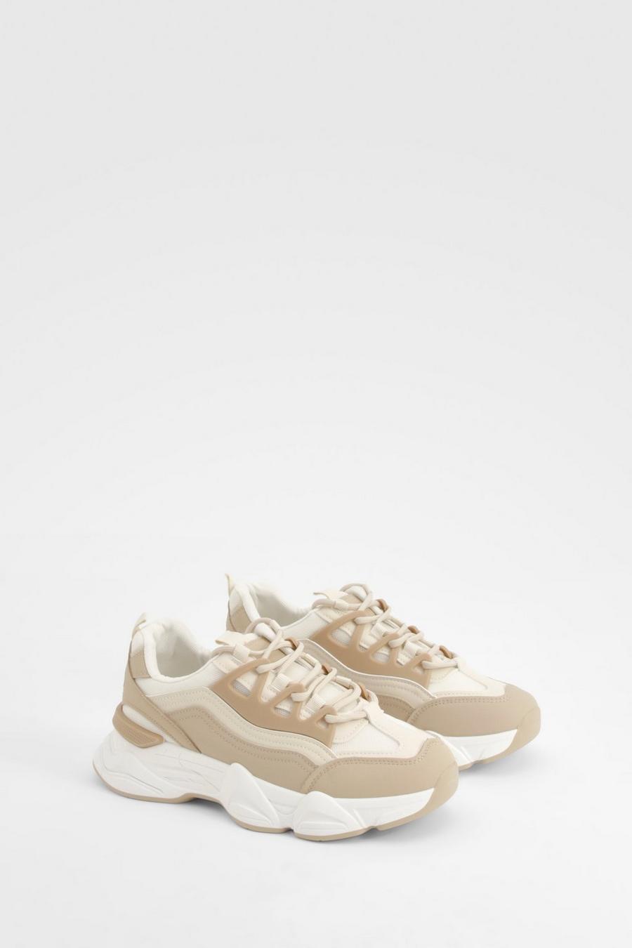 Camel Chunky Sole Panelled Sporty Trainers     