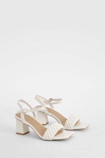 Woven Square Toe Heeled Sandals white