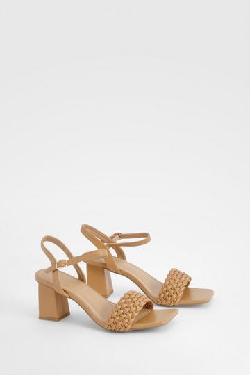 Woven Square Toe Heeled Sandals camel