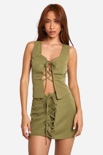 Lace Up Front Mini Skirt olive