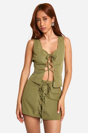 Lace Up Detail Corset olive