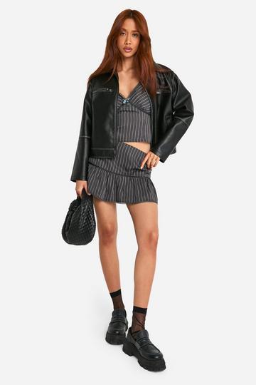 Pinstripe Frill Hem Mini Skirt charcoal