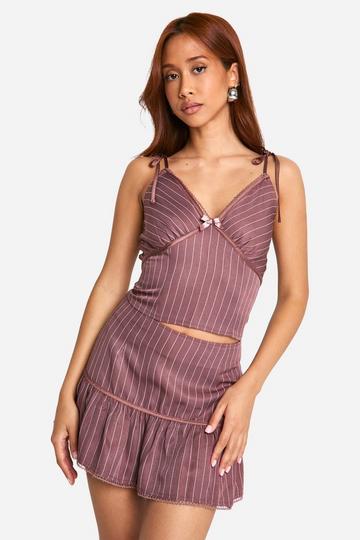 Pinstripe Frill Hem Mini Skirt mauve