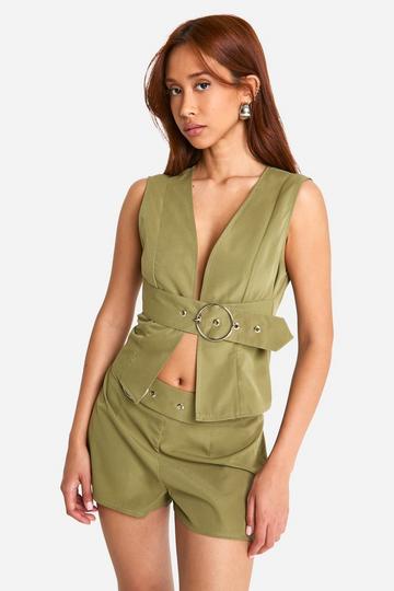 Ring Buckle Detail Top khaki