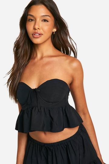 Black Frill Hem Sweetheart Crop Top