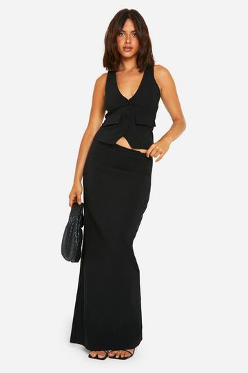 Plunge Pocket Detail Waistcoat & Column Maxi Skirt black