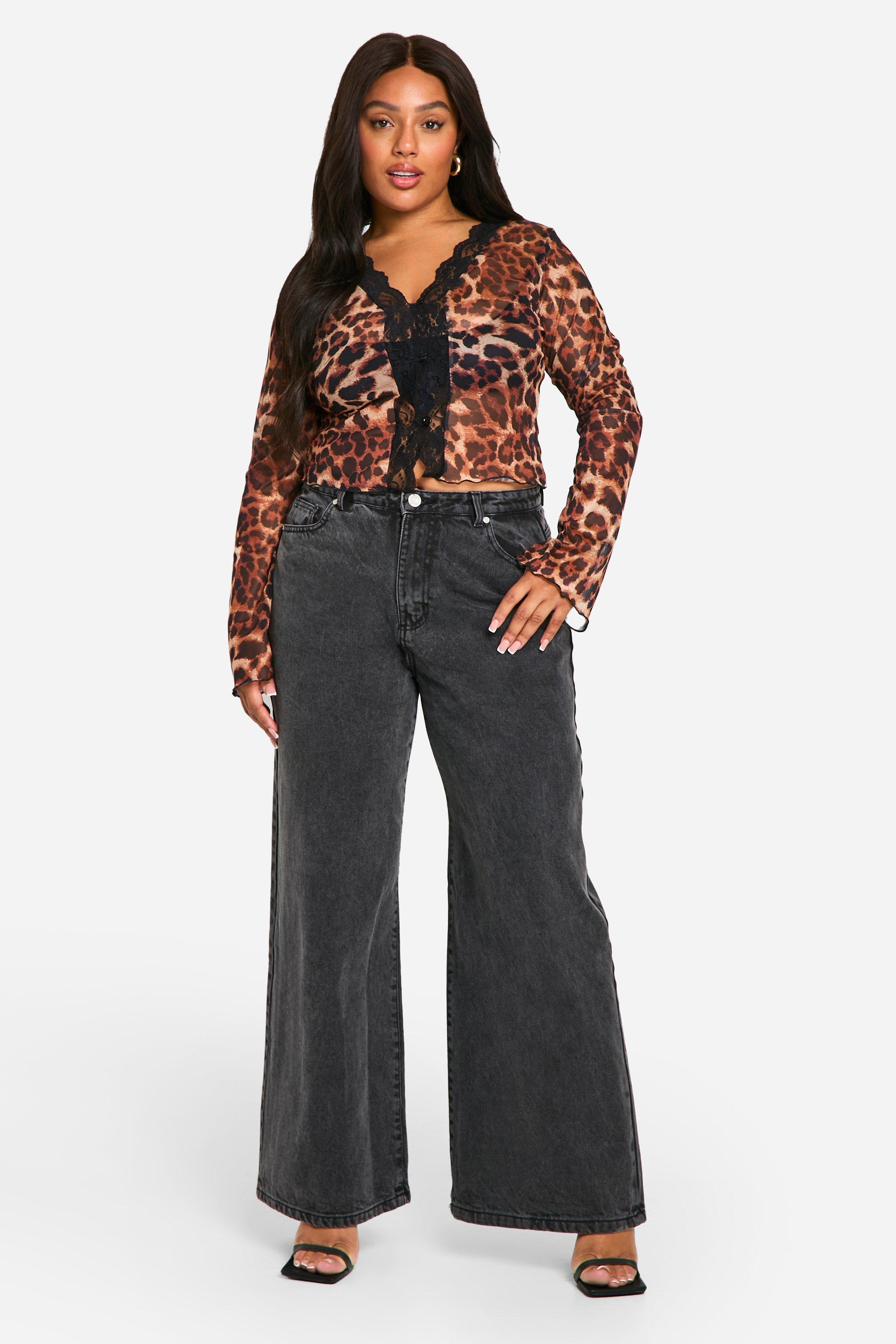 Plus Mesh Leopard Lace Detail Top | boohoo