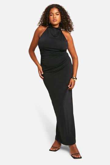 Black Plus Double Slinky Twist Back Detail Maxi Dress