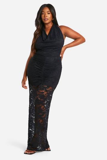 Black Plus Lace Cowl Neck Maxi Dress